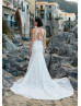 High Neck Ivory Lace Cutout Wedding Dress